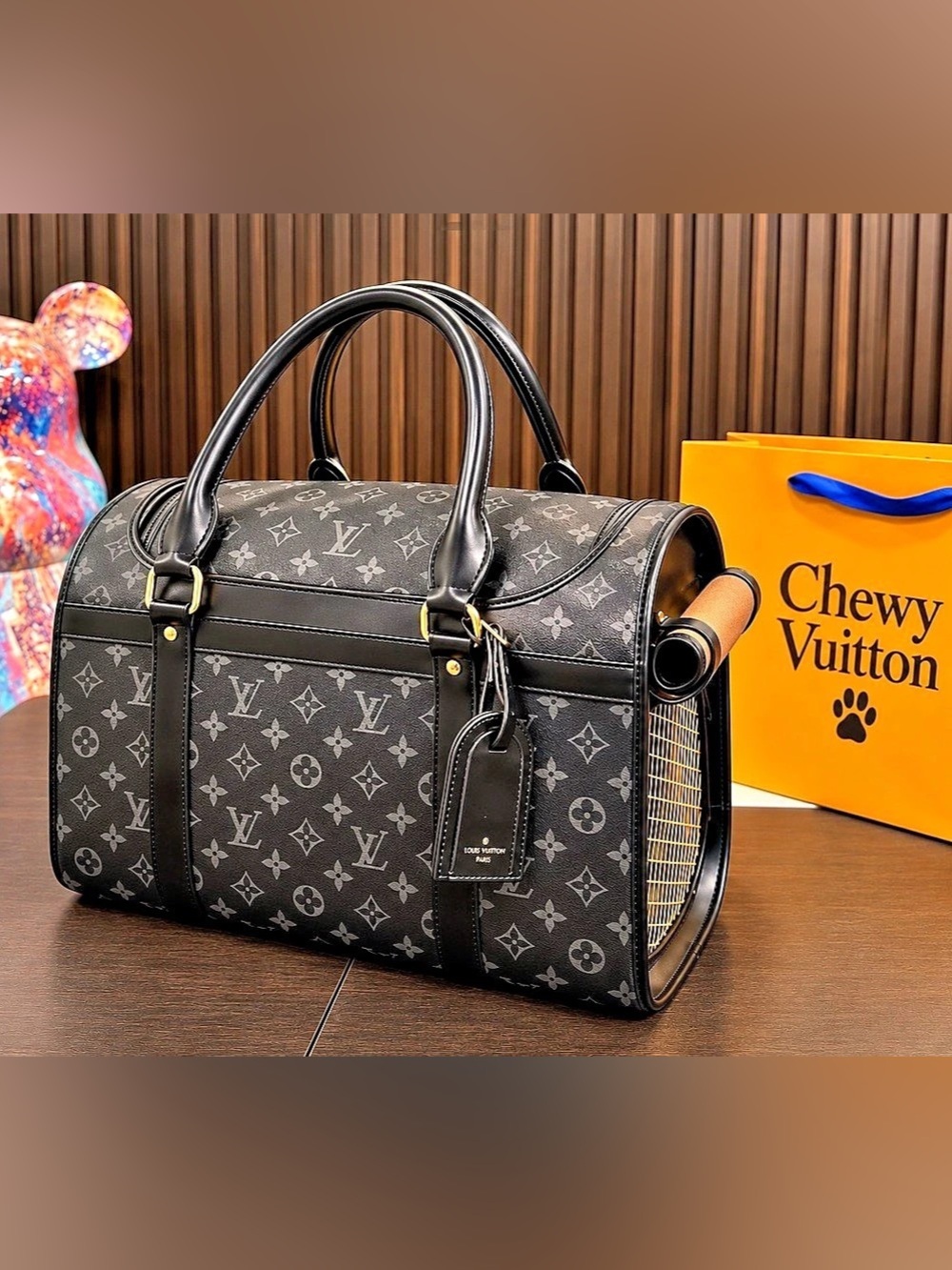 Pampered Pooch Luxury Monogram Pet Carrier 🐾🖤